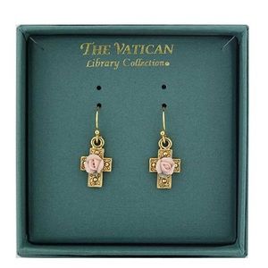 Vatican Library Petite Rose Cross Earrings